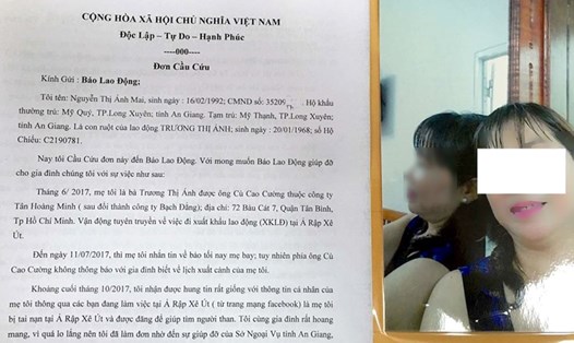 Đơn cầu cứu của chị Nguyễn Thị Ánh M. gửi Báo Lao Động và ảnh của bà Ánh. Ảnh: V.L.