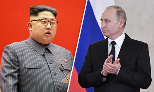 Tổng thống Nga Vladimir Putin và lãnh đạo Triều Tiên Kim Jong-un. Ảnh: Daily Express. 