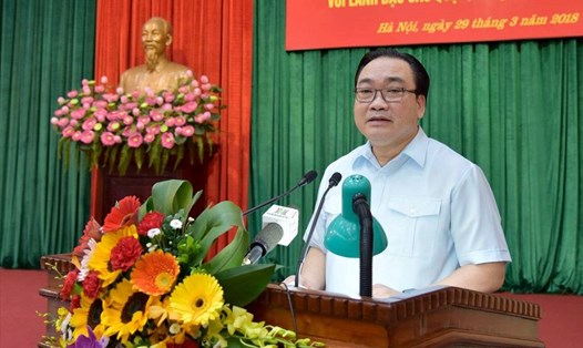 Bí thư Thành ủy Hà Nội Hoàng Trung Hải phát biểu kết luận Hội nghị. (Ảnh:TH)