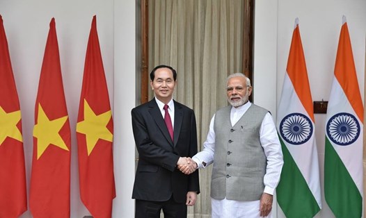 Chủ tịch Nước Trần Đại Quang và Thủ tướng Ấn Độ Narendra Modi. Ảnh: BNG Ấn Độ. 