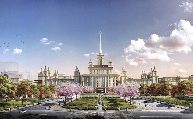 Phối cảnh thiết kế mặt trước khuôn viên Đại học VinUni tại Hà Nội.