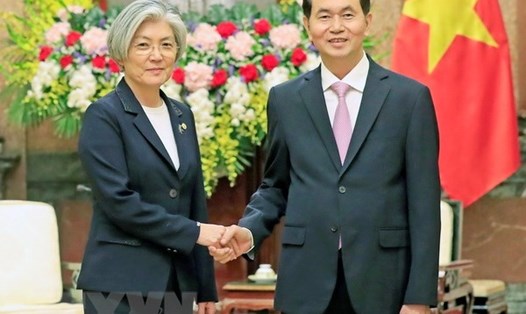 Chủ tịch Nước Trần Đại Quang tiếp Bộ trưởng Ngoại giao Hàn Quốc Kang Kyung-wha. Ảnh: TTXVN.
