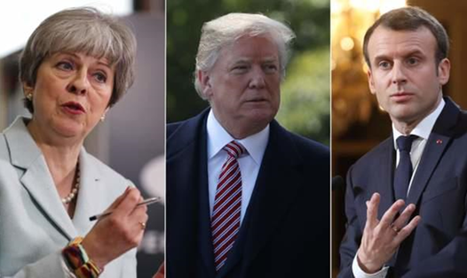 Từ trái sang phải) Thủ tướng Anh Theresa May, Tổng thống Mỹ Donald Trump và Tổng thống Pháp Emmanuel Macron (Ảnh: Getty)