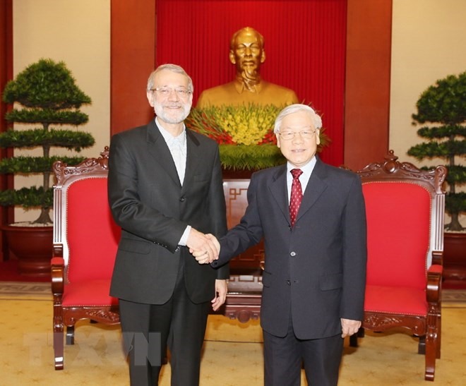 Tổng Bí thư Nguyễn Phú Trọng và Chủ tịch Quốc hội Iran. Ảnh: TTXVN. 