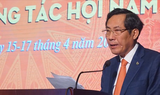 Chủ tịch Hội Nhà báo Việt Nam Thuận Hữu phát biểu tại Hội nghị. Ảnh: Quang Đại