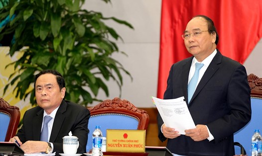 Thủ tướng Nguyễn Xuân Phúc và Chủ tịch Ủy ban Trung ương MTTQ Việt Nam Trần Thanh Mẫn đã đồng chủ trì cuộc làm việc. ẢnhL VGP 