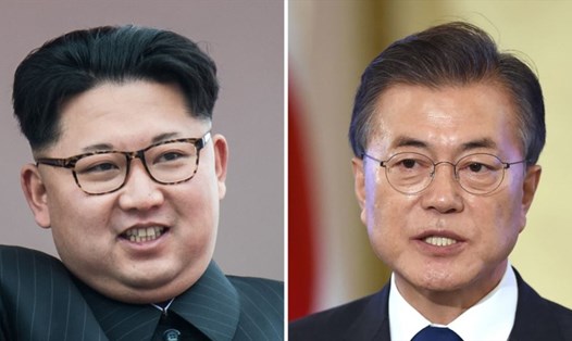 Nhà lãnh đạo Triều Tiên Kim Jong-un và Tổng thống Hàn Quốc Moon Jae-in. Ảnh: AFP