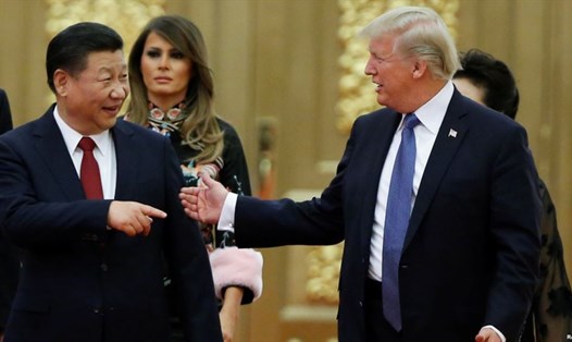 Tổng thống Mỹ Donald Trump và Chủ tịch Trung Quốc Tập Cận Bình đến dự quốc yến ở Bắc Kinh, ngày 9.11.2017. Ảnh: Reuters