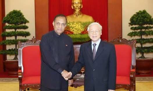 Tổng Bí thư Nguyễn Phú Trọng tiếp ngài Karu Jayasuriya - Chủ tịch Quốc hội Sri Lanka. Ảnh: TTXVN.