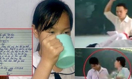 Hình ảnh học sinh thuật lại việc bị giáo viên bắt uống nước từ giẻ lau và một số vụ giáo viên đánh học sinh. Ảnh: P.V