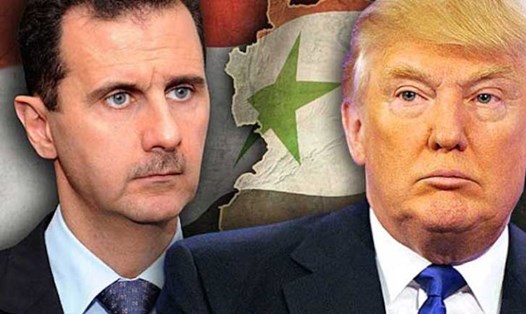 Tổng thống Donald Trump và Bashar al-Assad. Ảnh: KURV