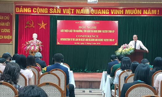 TS Vũ Chiến Thắng - Trưởng ban Tôn giáo Chính phủ phát biểu khai mạc Hội nghị.