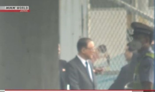 Hình ảnh trong lễ đón phái đoàn cấp cao Triều Tiên thăm Trung Quốc. Ảnh: NHK. 