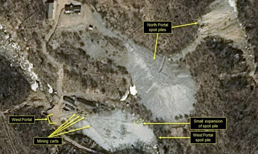 Bãi thử hạt nhân Punggye-ri ngày 30.3.2018. Ảnh: 38 độ Bắc