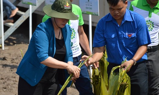 Chủ tịch QH Nguyễn Thị KIm Ngân trồng cây gây rừng tại xã Đất Mũi