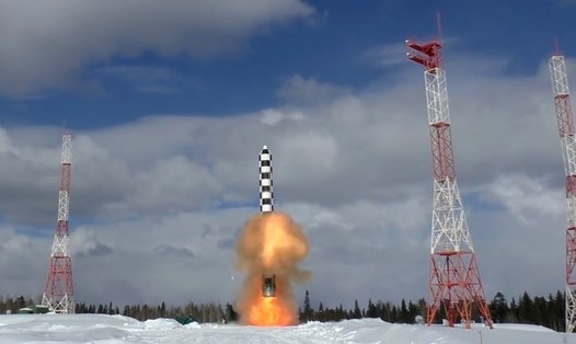 Một vụ thử nghiệm tên lửa Sarmat. Ảnh: Bộ Quốc phòng Nga
