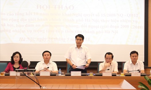 Chủ tịch UBND thành phố Nguyễn Đức Chung phát biểu tại Hội nghị.
