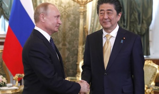 Tổng thống Nga Vladimir Putin và Thủ tướng Nhật Bản Shinzo Abe. Ảnh: AP. 