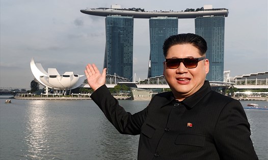 Howard X đóng giả nhà lãnh đạo Kim Jong-un ở Singapore. Ảnh: Reuters