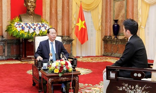 Chủ tịch Nước Trần Đại Quang trả lời phỏng vấn một số cơ quan thông tấn, báo chí của Nhật Bản. Ảnh: TTXVN