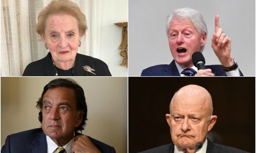 Từ trái qua phải theo chiều kim đồng hồ: bà Madeleine Albright - cựu Ngoại trưởng Mỹ, cựu Tổng thống Bill Clinton và Jimmy Carter, và cựu Đại sứ Mỹ tại Liên Hợp Quốc Bill Richardson. Ảnh: Reuters, Twitter. 
