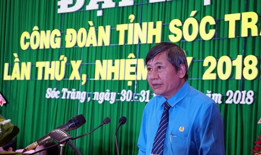 Phó Chủ tịch Tổng LĐLĐ Việt Nam Trần Thanh Hải phát biểu tại Đại hội (ảnh Nhật Hồ)