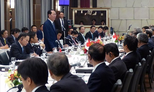 Chủ tịch Nước Trần Đại Quang phát biểu tại buổi gặp cộng đồng doanh nghiệp Nhật Bản. Ảnh: Trần Lưu/SGGP