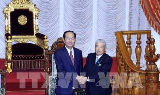 Chủ tịch Nước Trần Đại Quang hội kiến với Chủ tịch Thượng viện Nhật Bản Chuichi Date. Ảnh: TTXVN.