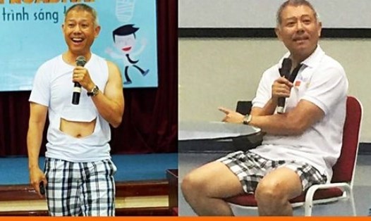 GS Trương Nguyện Thành trong trang phục quần đùi, áo vest lên lớp giảng cho sinh viên. Ảnh: Facebook Vũ Anh