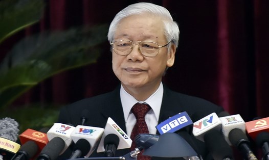 Tổng Bí thư Nguyễn Phú Trọng phát biểu khai mạc Hội nghị Trung ương 7 khóa XII của Đảng (Ảnh: NB)