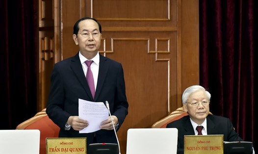 Uỷ viên Bộ Chính trị, Chủ tịch nước Trần Đại Quang, thay mặt Bộ Chính trị điều hành chương trình ngày làm việc đầu tiên (Ảnh: N.Bắc)