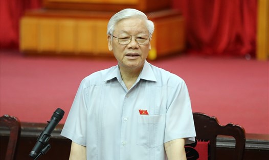 Tổng Bí thư Nguyễn Phú Trọng phát biểu tại buổi tiếp xúc cử tri sáng 17.6 