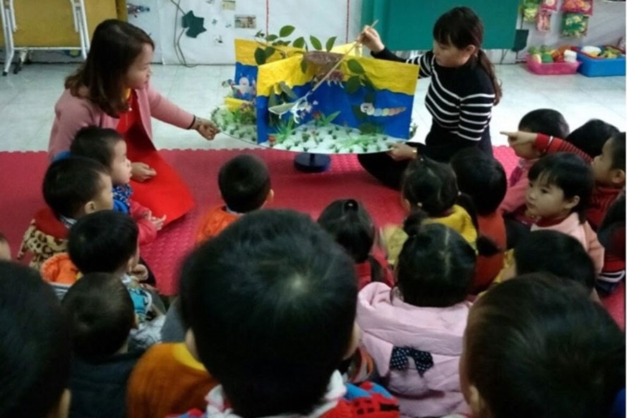 Một tiết dạy học của giáo viên mầm non ở huyện Phú Bình (tỉnh Thái Nguyên).