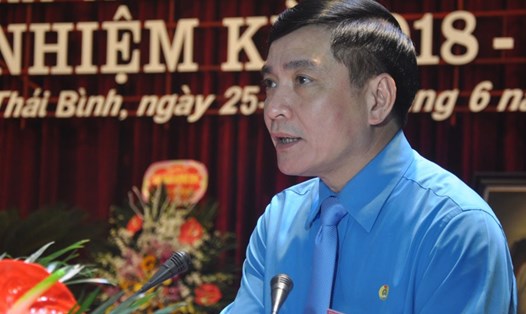 Chủ tịch Tổng LĐLĐVN Bùi Văn Cường phát biểu chỉ đạo tại Đại hội Công đoàn tỉnh Thái Bình lần thứ XXIII.