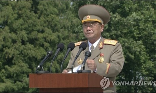 Bộ trưởng Quốc phòng Pak Yong-sik phát biểu tại Bình Nhưỡng ngày 26.7.2017. Ảnh: KCNA/Yonhap