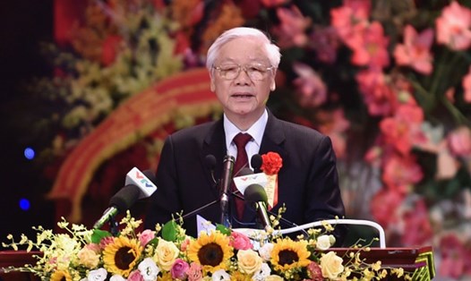 Tổng Bí thư Nguyễn Phú Trọng phát biểu chỉ đạo tại lễ kỷ niệm 70 năm Ngày Chủ tịch Hồ Chí Minh ra Lời kêu gọi thi đua ái quốc (11.6.1948 - 11.6.2018).