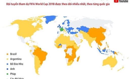 Đội tuyển tham gia 2018 FIFA World Cup được theo dõi nhiều nhất (dựa vào thời lượng theo dõi mà từng đội nhận được trong năm 2017)