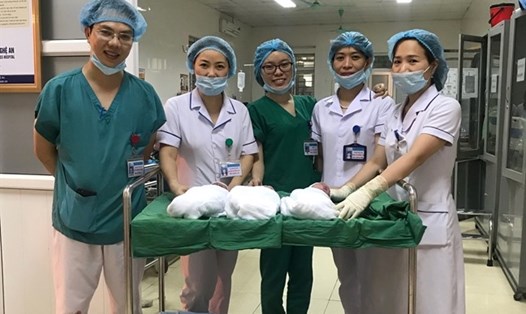 Ca sinh 3 tự nhiên hiếm gặp tại Bệnh viện Sản - Nhi Nghệ An. Ảnh:BVCC