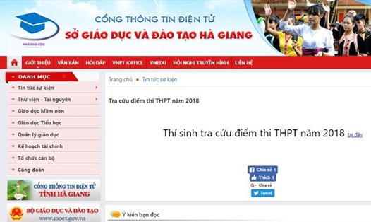 Website tra cứu điểm thi THPT quốc gia 2018 của tỉnh Hà Giang.