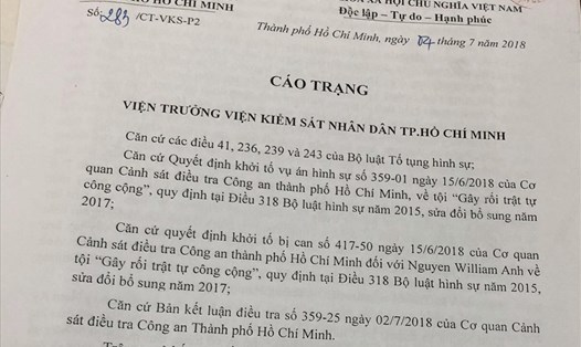 Cáo trạng truy tố Nguyen William Anh.