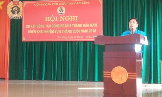 Phó Chủ tịch LĐLĐ tỉnh Cao Bằng Trần Công Huân phát biểu tại hội nghị.