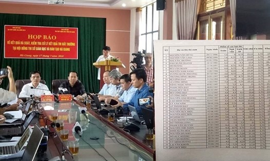 Buổi họp báo chiều 17.7, cơ quan chức năng thông tin chính thức về vụ gian lận thi cử ở Hà Giang và hình ảnh bảng điểm thi THPT bất thường được cho là của tỉnh Lạng Sơn lan truyền chiều cùng ngày - Ảnh: LĐO.
