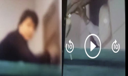 Hình ảnh cắt từ video quay lại việc bí thư huyện vào nhà nghỉ hỏi thăm nữ cán bộ.