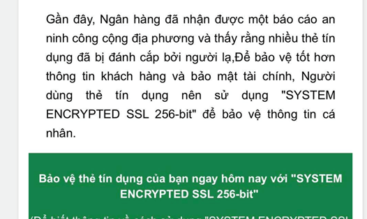 Email với nội dung giả mạo mà hacker gửi tới khách hàng của VPBank