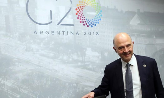 Ủy viên Châu Âu phụ trách về tài chính và kinh tế Pierre Moscovici trong cuộc họp bộ trưởng tài chính G20 ở Argentina. Ảnh: Reuters