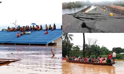 Ước tính 5 tỷ m3 nước sau khi đập thủy điện vỡ đã cuốn đi hàng nghìn ngôi nhà . Ảnh: Twitter @can_nw and FB Attapeu