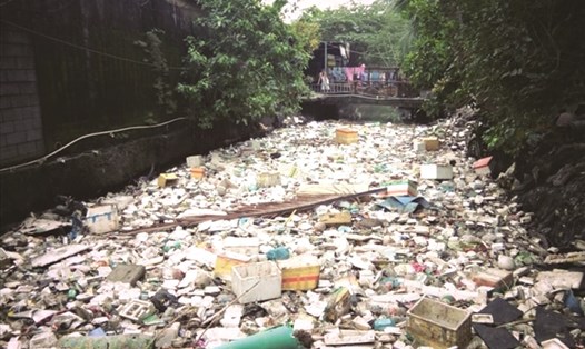Rạch Xuyên Tâm thuộc địa bàn quận Bình Thạnh đầy rác thải. Ảnh: T.T