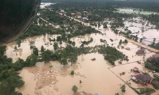 Một khu vực ngập nước sau vụ vỡ đập ở Lào. Ảnh: AFP. 