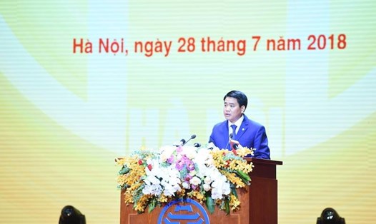 Chủ tịch UBND thành phố Hà Nội Nguyễn Đức Chung phát biểu tại Lễ kỷ niệm.