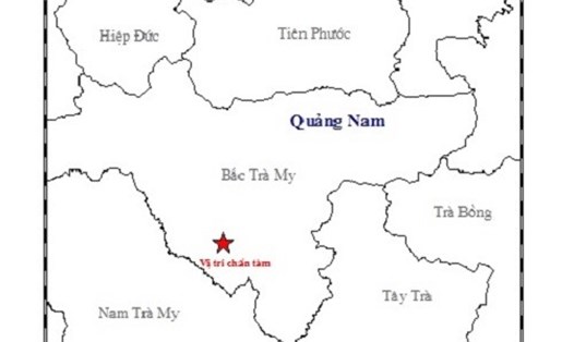 Tâm chấn trận động đất thứ nhất tại Quảng Nam vào rạng sáng 28.7 (Ảnh: Viện vật lý địa cầu)